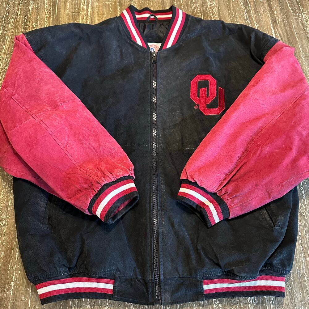 Vintage OU Oklahoma Sooners Suede Leather Bomber Letterman’s Jacket Men’s Size L